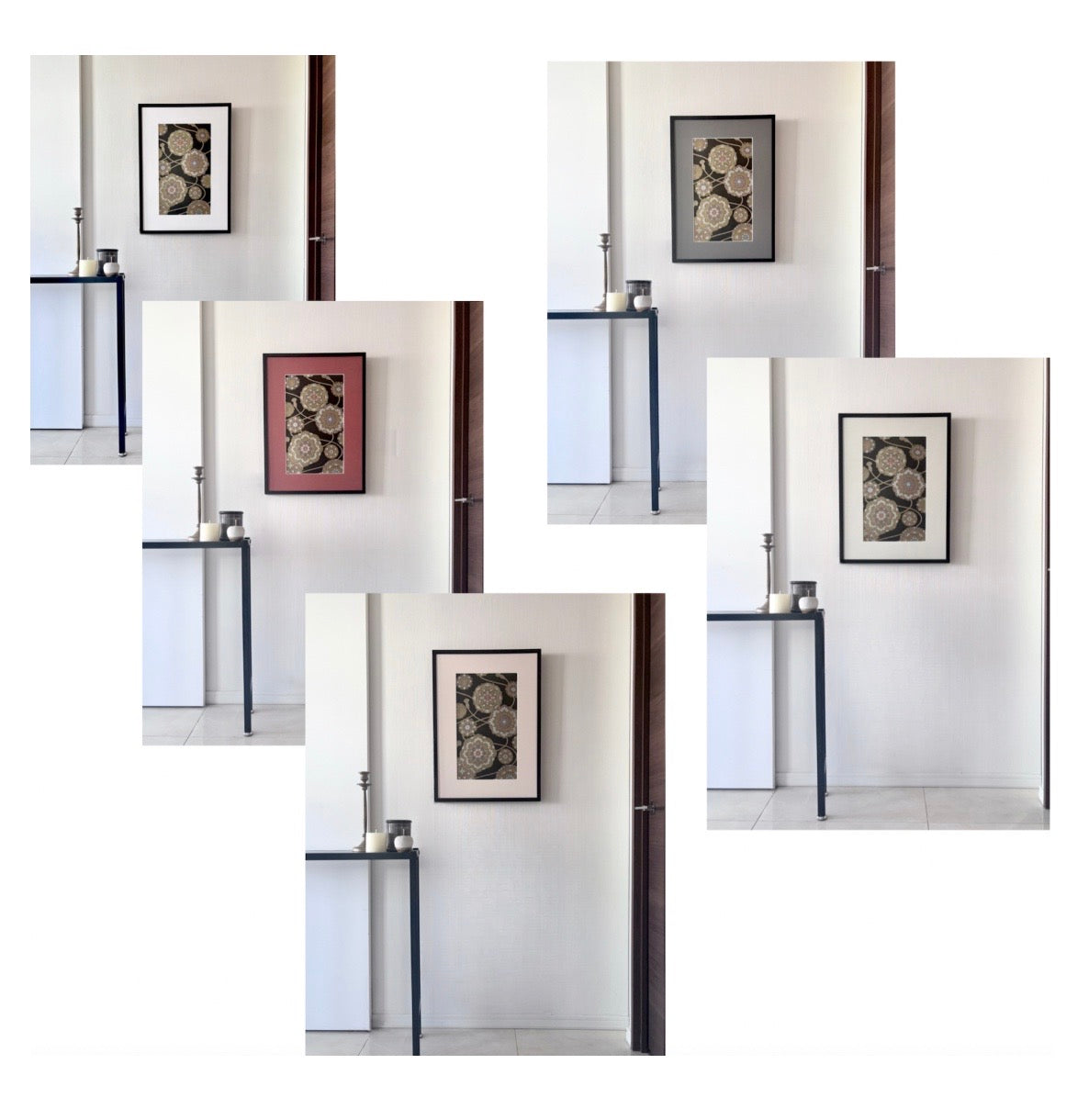 【帯を切らずに飾る額縁】額縁の内側のマットは、標準の白以外も特注オーダーが可能です。あなただけの帯アートを楽しむのに最適。｜SAKURA JAPAN